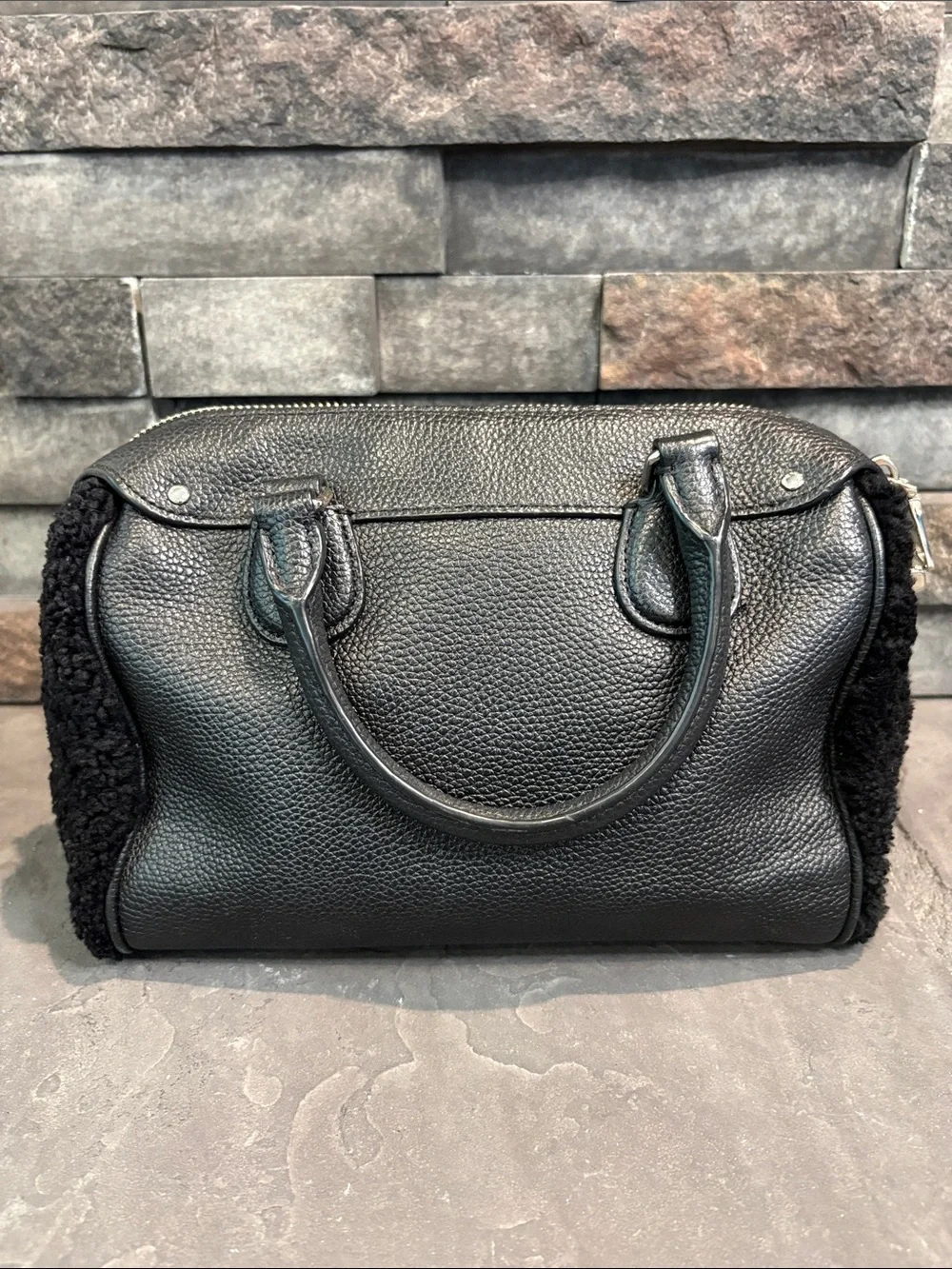 Coach Mini Bennet Black Leather Satchel with Shearling Sides - G1593-F36689